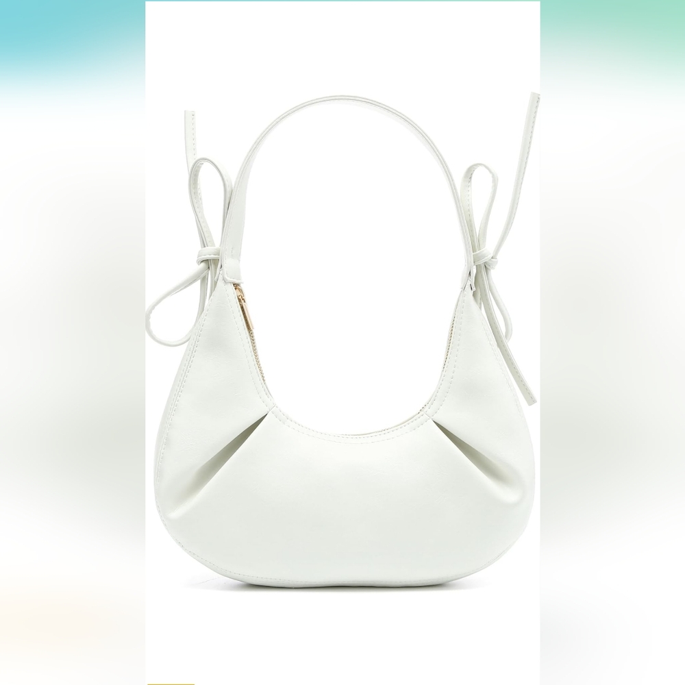 White Crescent Shoulder Bag with Bow-Tied Straps